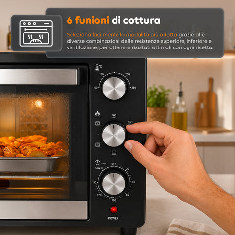 Forno Elettrico da Banco 45 Litri Ventilato con Timer e Doppio Vetro 1800W con Accessori