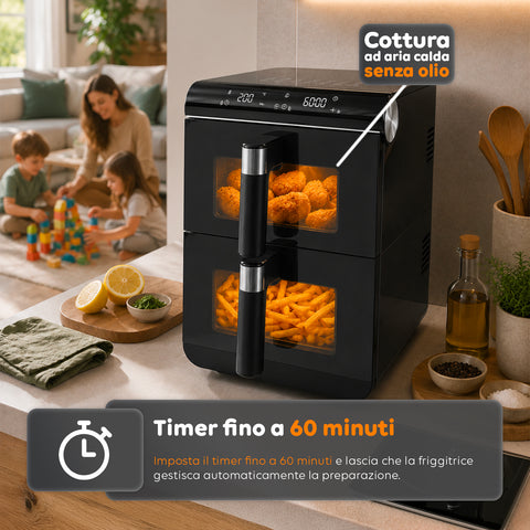 Friggitrice ad Aria 11 Litri Doppio Cestello 2800W con 13 Programmi e Touch Control e Accessori