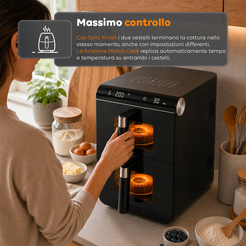 Friggitrice ad Aria 11 Litri Doppio Cestello 2800W con 13 Programmi e Touch Control e Accessori
