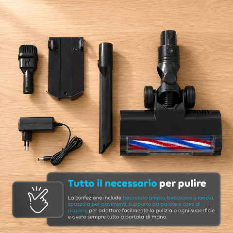 Scopa Elettrica Aspirapolvere Cordless 2in1 250W con Filtro HEPA e Autonomia fino a 40 Minuti