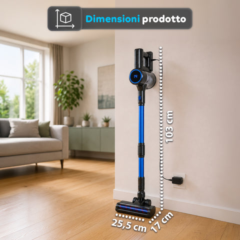 Scopa Elettrica Aspirapolvere Cordless 2in1 250W con Filtro HEPA e Autonomia fino a 40 Minuti