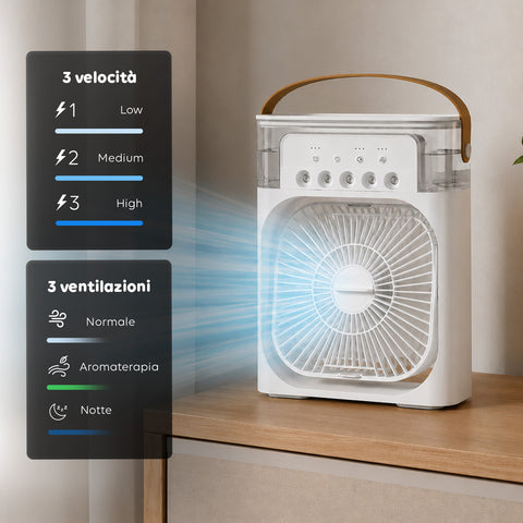 Ventilatore Portatile Ricaricabile Usb Nebulizzatore Serbatoio 600ml con Batteria Litio