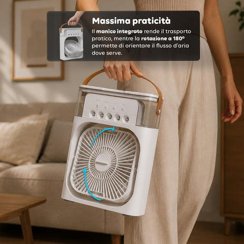 Ventilatore Portatile Ricaricabile Usb Nebulizzatore Serbatoio 600ml con Batteria Litio