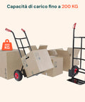 Carrello con capacità di carico fino a 200kg per trasporto sicuro e stabile di scatole pesanti e voluminose, ideale per uso intensivo
