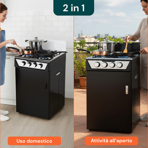 Cucina a Gas 4 Fuochi con Vano Portabombola – Per Interni ed Esterni