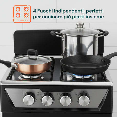 Cucina a Gas 4 Fuochi con Vano Portabombola – Per Interni ed Esterni