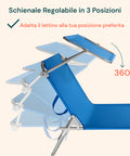 Lettino blu con schienale regolabile in 3 posizioni e rotazione 360 gradi, adatta il lettino alla tua posizione preferita per comfort massimo