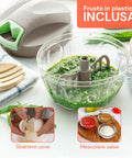 Tritatutto manuale Avilia con frusta in plastica inclusa, multifunzione per sbattere uova e mescolare salse, erbe fresche tritate