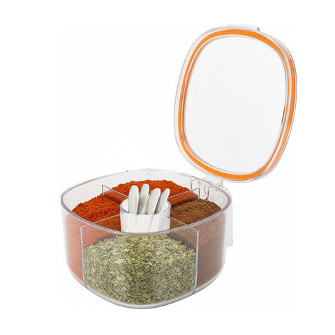 Organizer Spezie da Cucina 4 Scomparti con Coperchio e Cucchiaini