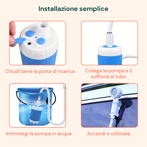 Doccia Portatile 5200 mAh per Campeggio – 120 Min Di Autonomia e Ricarica USB