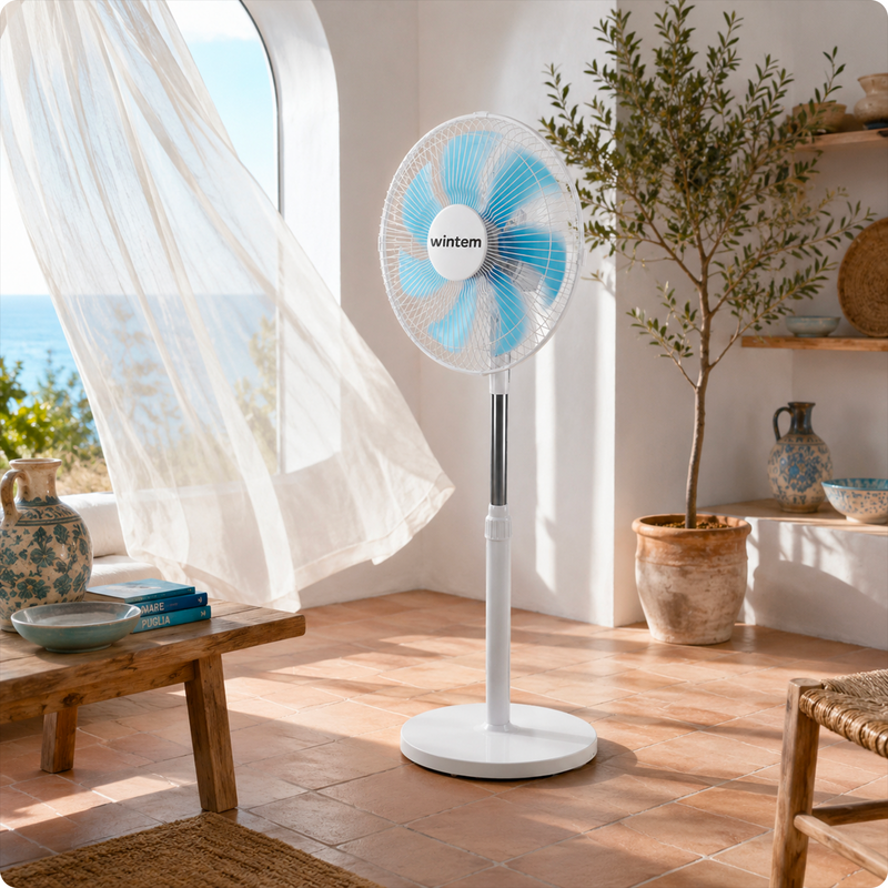 Ventilatore a Piantana 40W con  7 Pale in PP, 3 Velocità, Altezza Regolabile 80-100cm – Oscillazione Orizzontale 60° e Inclinazione 45°