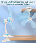 Clip integrata per fissaggio su qualsiasi ripiano: scrivania, comodino, mensola grazie al sistema di aggancio robusto