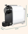Macchina da caffè DCG dimensioni compatte 12,7x31,5x23,2 cm con design salvaspazio, perfetta per ogni cucina moderna e funzionale