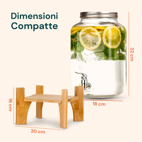 Dispenser Bevande in Vetro 8L con Rubinetto in Alluminio