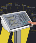Display LCD con visualizzazione peso, prezzo unitario e totale, tastiera numerica resistente all'acqua con funzioni memoria e tara