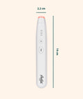 Dispositivo terapeutico Avilia bianco con dimensioni 14 cm di lunghezza e 2,2 cm di larghezza, design compatto e portatile con controlli temperatura