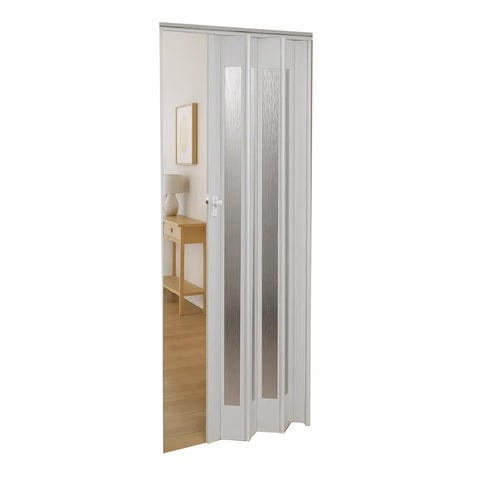 Porta a Soffietto Bianca 85x215 cm in PVC con Inserti PS e Chiusura a Chiave