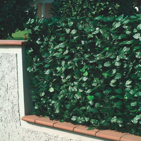 Recinzione Pvc Con Foglie Lauro E Rete Ombreggiante H100xl300 Cm