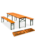 zendea set tavolo e 2 panche pieghevoli da giardino 120cm in legno con struttura in ferro e foro ombrellone 5cm portata tavolo 200kg ean 8050030810768