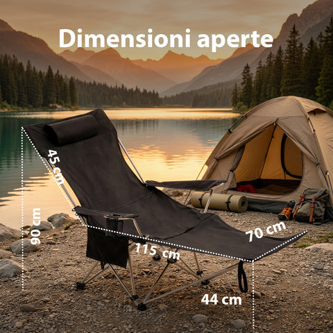 zendea sedia da campeggio pieghevole e reclinabile dalla portata di 150kg struttura in acciaio e tessuto oxford con tasche portaoggetti e borsa trasporto ean 8050030810898