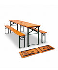 zendea set tavolo e 2 panche pieghevoli da giardino 120cm in legno con struttura in ferro e foro ombrellone 5cm portata tavolo 200kg ean 8050030810768