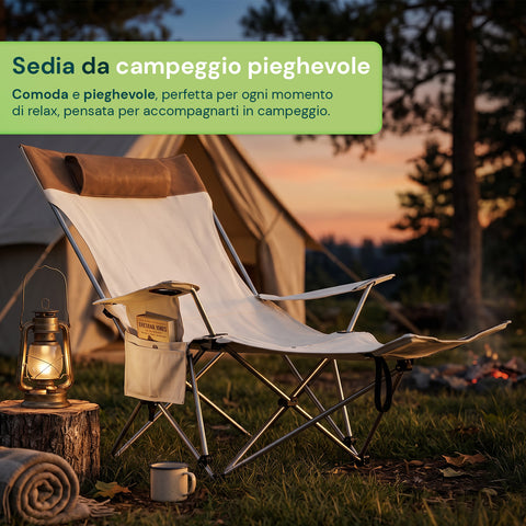 zendea sedia da campeggio pieghevole e reclinabile dalla portata di 150kg struttura in acciaio e tessuto oxford con tasche portaoggetti e borsa trasporto ean 8050030810898