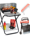 garden friend barbecue pieghevole in acciaio smaltato nero con ruote 60x80x84cm ean 8023755029548