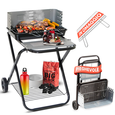 garden friend barbecue pieghevole in acciaio smaltato nero con ruote 60x80x84cm ean 8023755029548