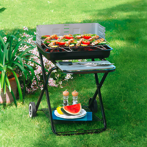 garden friend barbecue pieghevole in acciaio smaltato nero con ruote 60x80x84cm ean 8023755029548