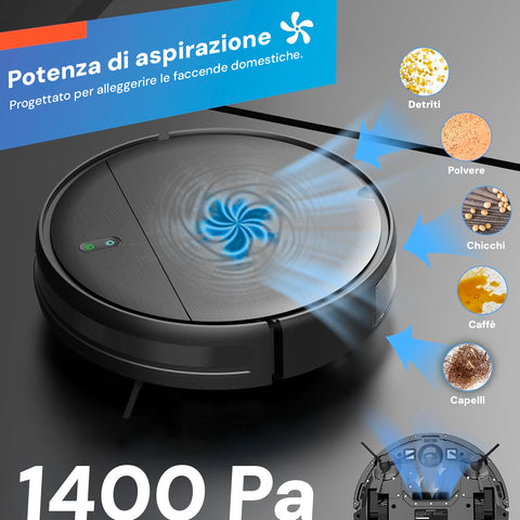 muhler robot aspirapolvere con controllo da remoto 1400pa 28w nero ean 3800139285449