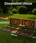 zendea set tavolo e 2 panche pieghevoli da giardino 120cm in legno con struttura in ferro e foro ombrellone 5cm portata tavolo 200kg ean 8050030810768