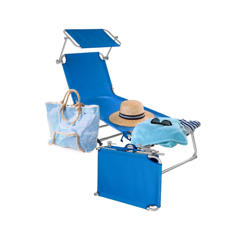 Lettino Da Mare Pieghevole Con Parasole In Alluminio - Blu