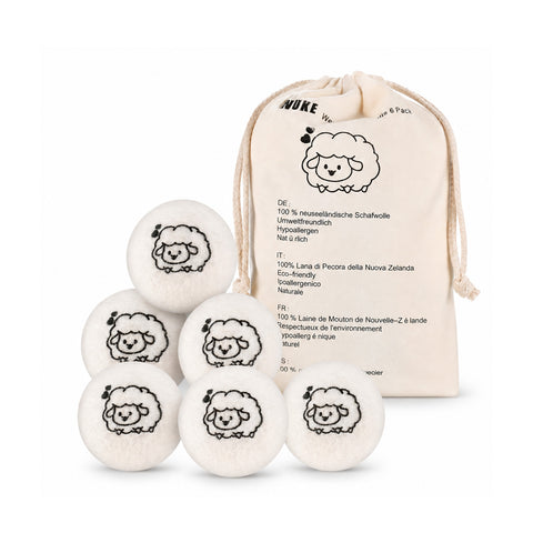 Set 6 Palline di Lana per Asciugatrice Riutilizzabili - Diametro 7 cm