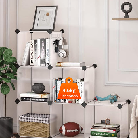 Libreria a Cubi Componibili 6 Ripiani 30x30x30cm per Casa Studio Ufficio. EAN 8056819050219.