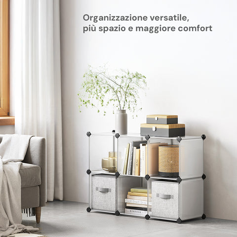Libreria a Cubi Componibili 6 Ripiani 30x30x30cm per Casa Studio Ufficio. EAN 8056819050219.
