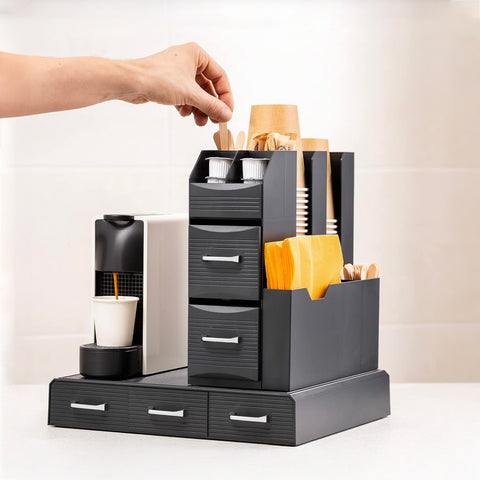 Avilia Organizer Porta Capsule Porta Cialde 9 Scomparti e 2 Cassetti Multiuso Nero Ean 8056819050097