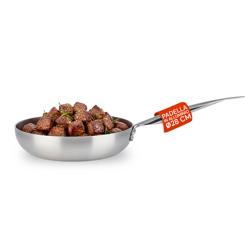 Padella Svasata Alta in Alluminio con Manico in Acciaio Inox 28cm