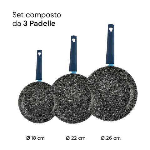 Avilia Padelle Antiaderenti Gaia Alluminio Blu con Fondo a Induzione Set 3 Pezzi 18-22-26cm con Manico Ergonomico Ean-8056819042856