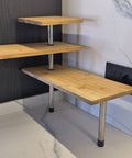 Scaffale Angolare in Bambù 3 Ripiani Salvaspazio 39x43x18cm Struttura Acciaio