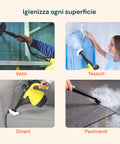 Pulitore a Vapore Portatile 100° 1050W Serbatoio 350ml con Riscaldamento Rapido e 7 Accessori Inclusi, Giallo  e Nero Ean 8059300010181