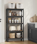 Scaffale in cucina per organizzazione dispensa con barattoli, elettrodomestici, contenitori e accessori da cucina