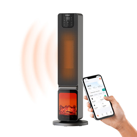 Wintem Termoventilatore a Colonna Aspen Stufa Elettrica 2000W Oscillante Effetto Camino con APP Tuya, LED Display, Telecomando, Funazione ECO e Timer Ean-8052286431346