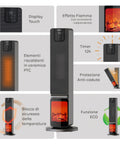 Wintem Termoventilatore a Colonna Aspen Stufa Elettrica 2000W Oscillante Effetto Camino con APP Tuya, LED Display, Telecomando, Funazione ECO e Timer Ean-8052286431346