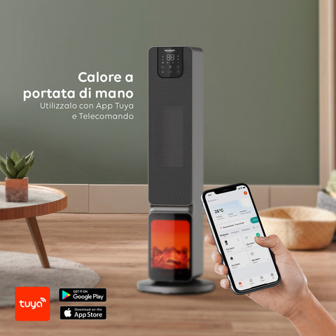 Wintem Termoventilatore a Colonna Aspen Stufa Elettrica 2000W Oscillante Effetto Camino con APP Tuya, LED Display, Telecomando, Funazione ECO e Timer Ean-8052286431346