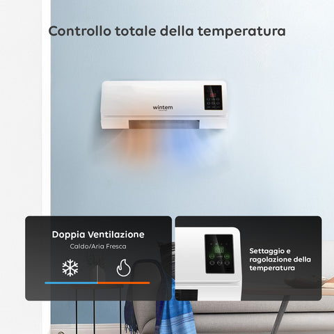 Wintem Termoventilatore a Parete Elettrico 2000W  con Ventilazione Calda/Fresca Telecomando e Timer 6 ore Ean-8052286431186