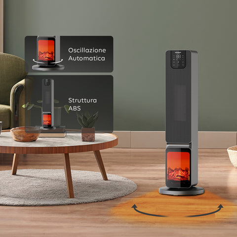 Wintem Termoventilatore a Colonna Aspen Stufa Elettrica 2000W Oscillante Effetto Camino con APP Tuya, LED Display, Telecomando, Funazione ECO e Timer Ean-8052286431346