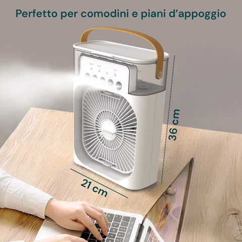 Ventilatore perfetto per comodini e piani d'appoggio, dimensioni 21x36cm compatto ideale per scrivania con laptop