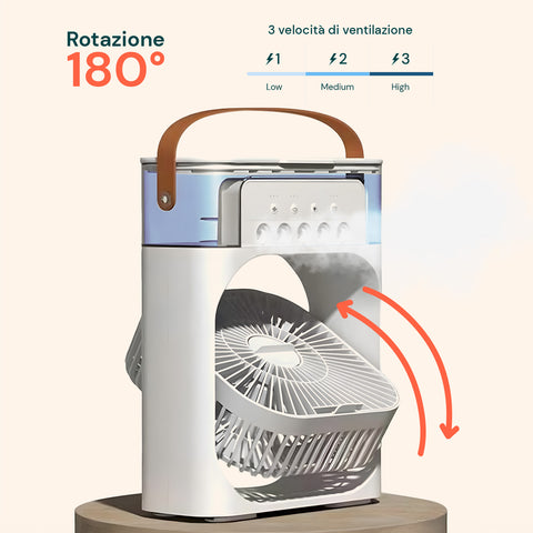 Sistema rotazione 180 gradi con 3 velocità Low Medium High per ventilazione personalizzabile e flusso aria direzionale