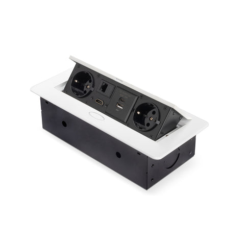 Multipresa A Scomparsa Da Scrivania Eu Con 2 Prese Schuko Usb A+C Rj45 Hdmi Bianco