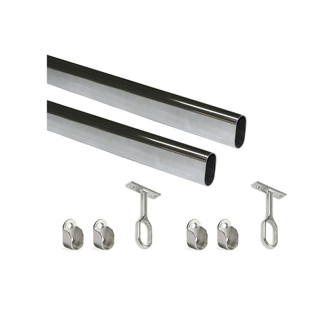 Set 2 Aste Per Armadio Con 2 Guide Ovali 1,15m Cromato Lucido